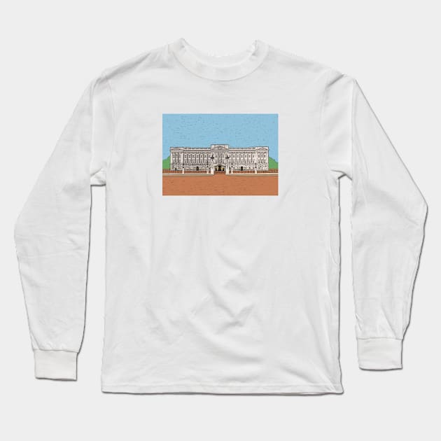 Buckingham Palace Coloured Pencil Illustration Long Sleeve T-Shirt by AdamRegester